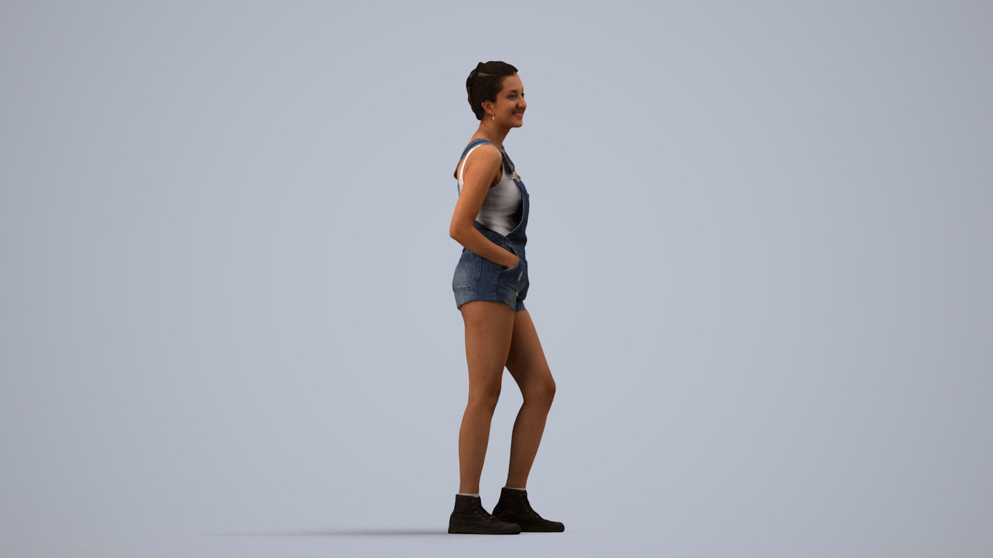 3D people model woman casual standing, scanned human for 3ds Max rendering, side view render