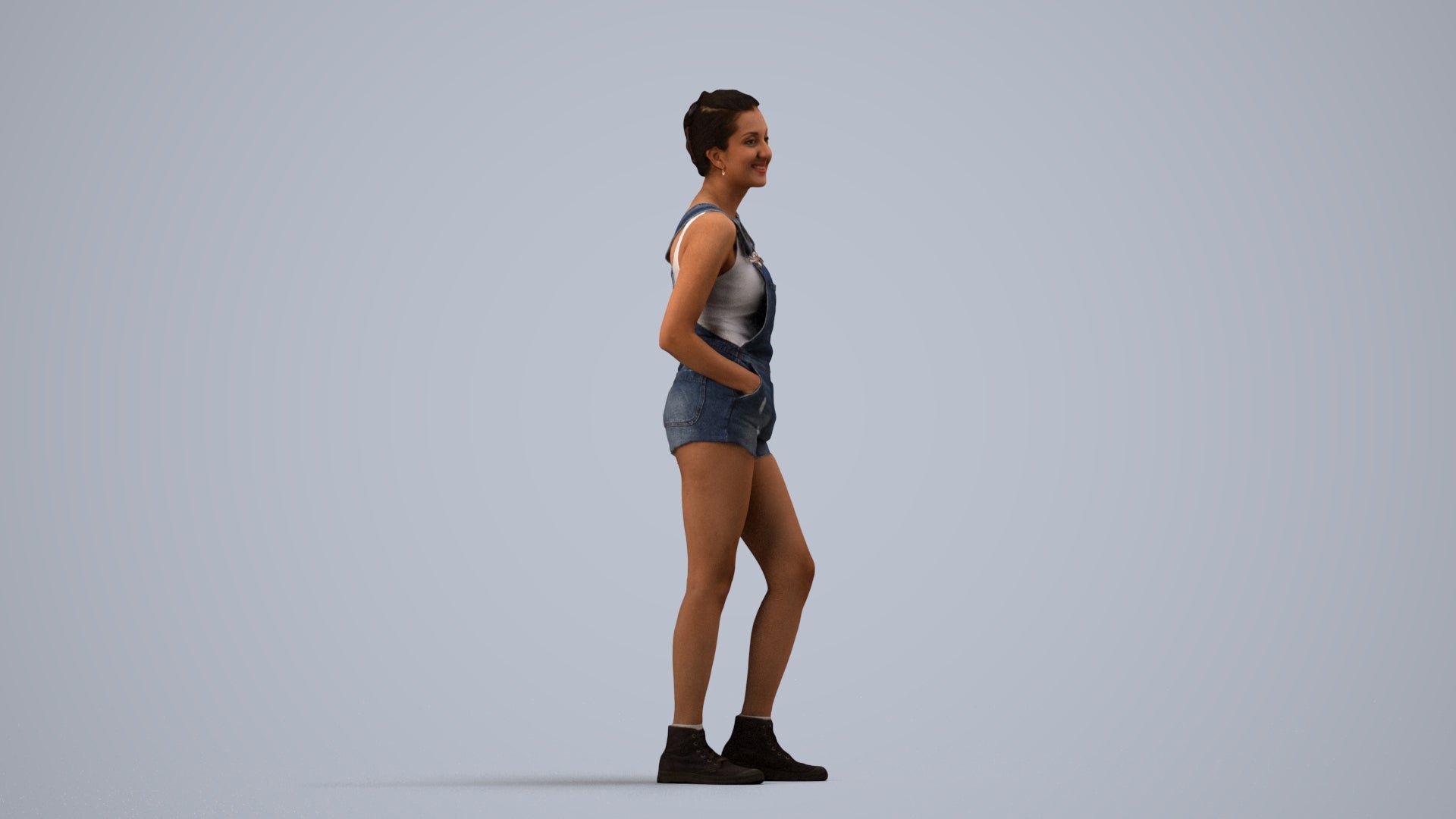 3D people model woman casual standing, scanned human for 3ds Max rendering, side view render