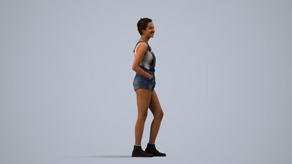 3D people model woman casual standing, scanned human for 3ds Max rendering, side view render