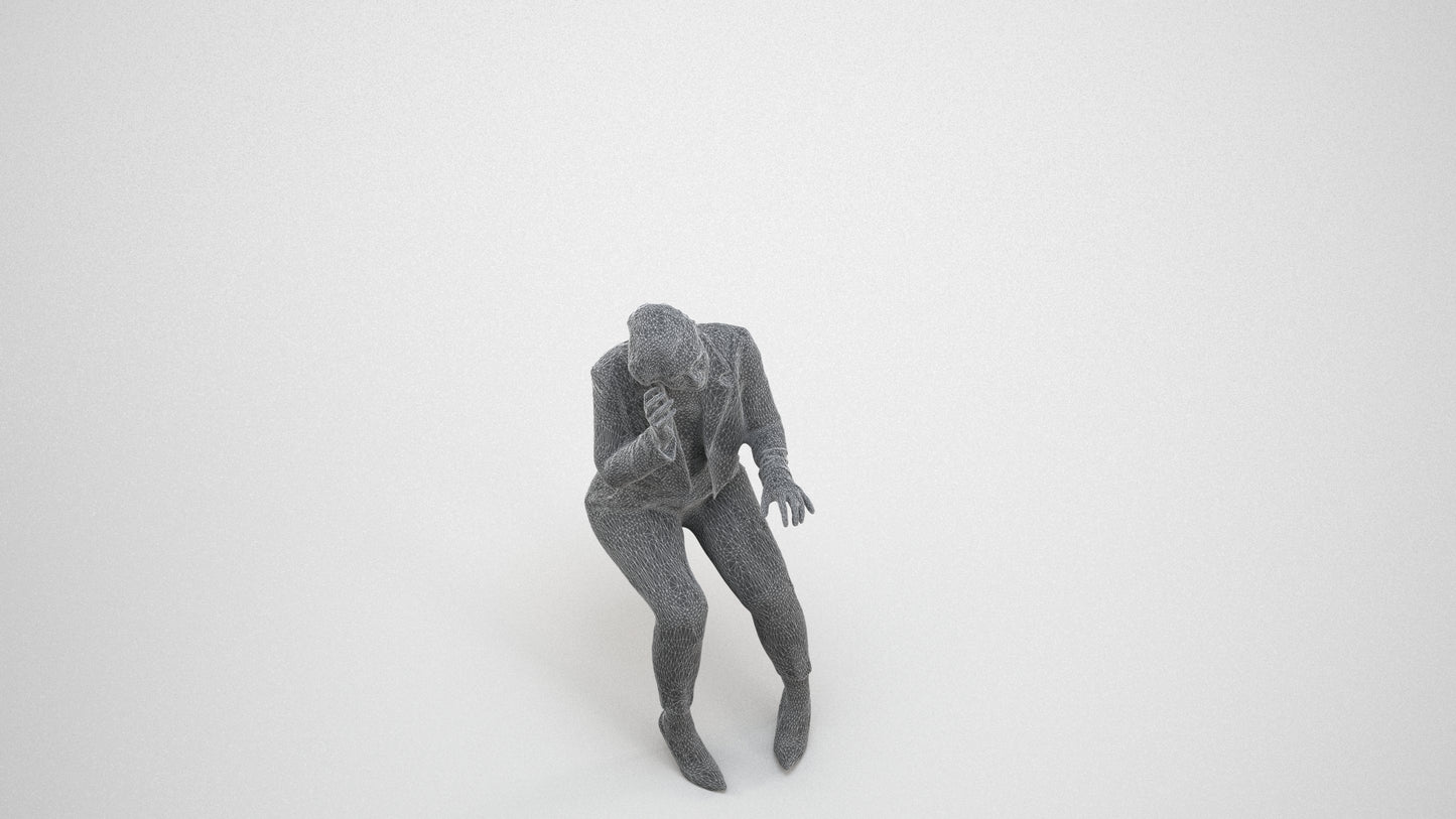 3D human model woman business, photogrammetry scanned person for archviz, wireframe three-quarter view