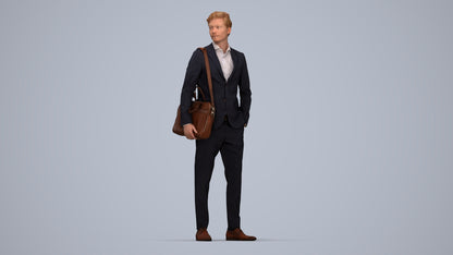3D human model man business, photogrammetry scanned person for archviz, top-down view render