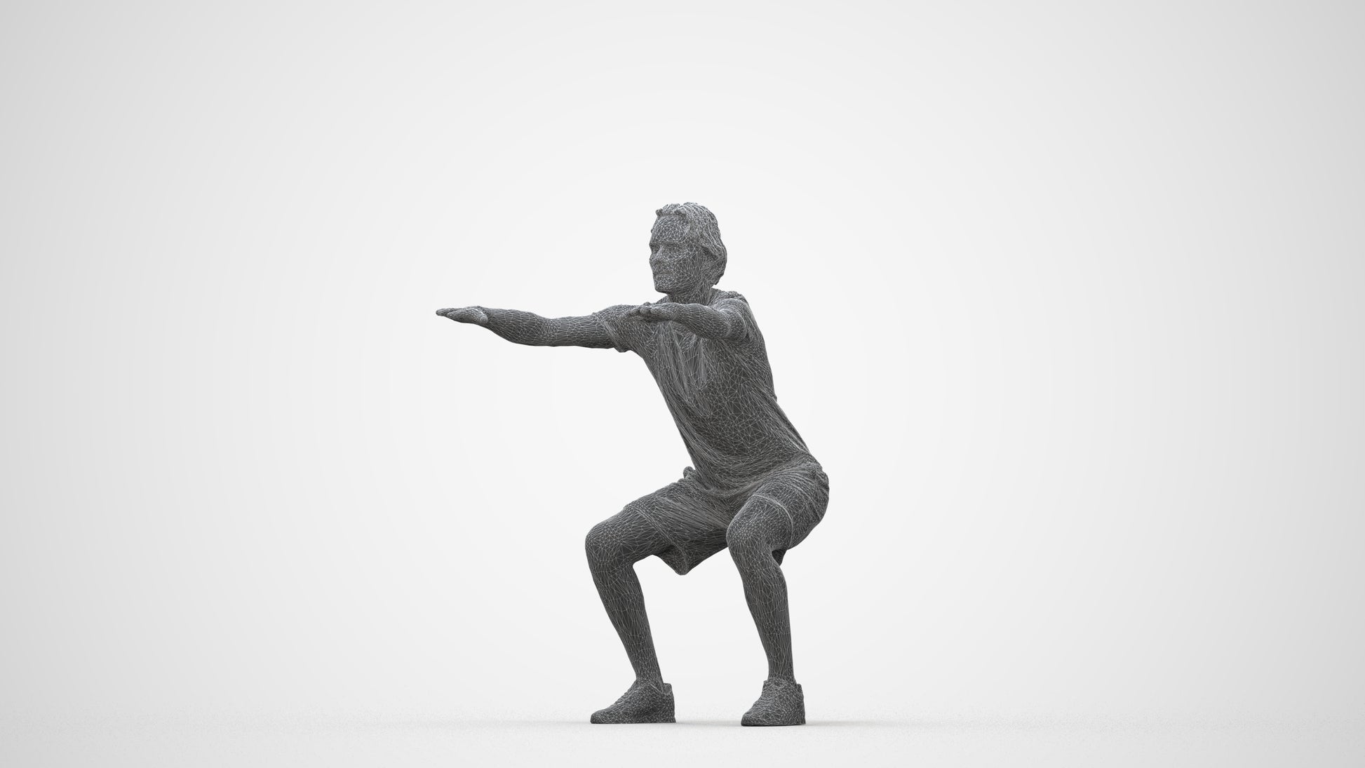 3D people model man casual sport, scanned human for 3ds Max rendering, wireframe back view