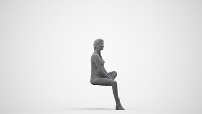 realistic 3D woman casual sitting, scanned archviz people for Blender and 3ds Max, wireframe side view