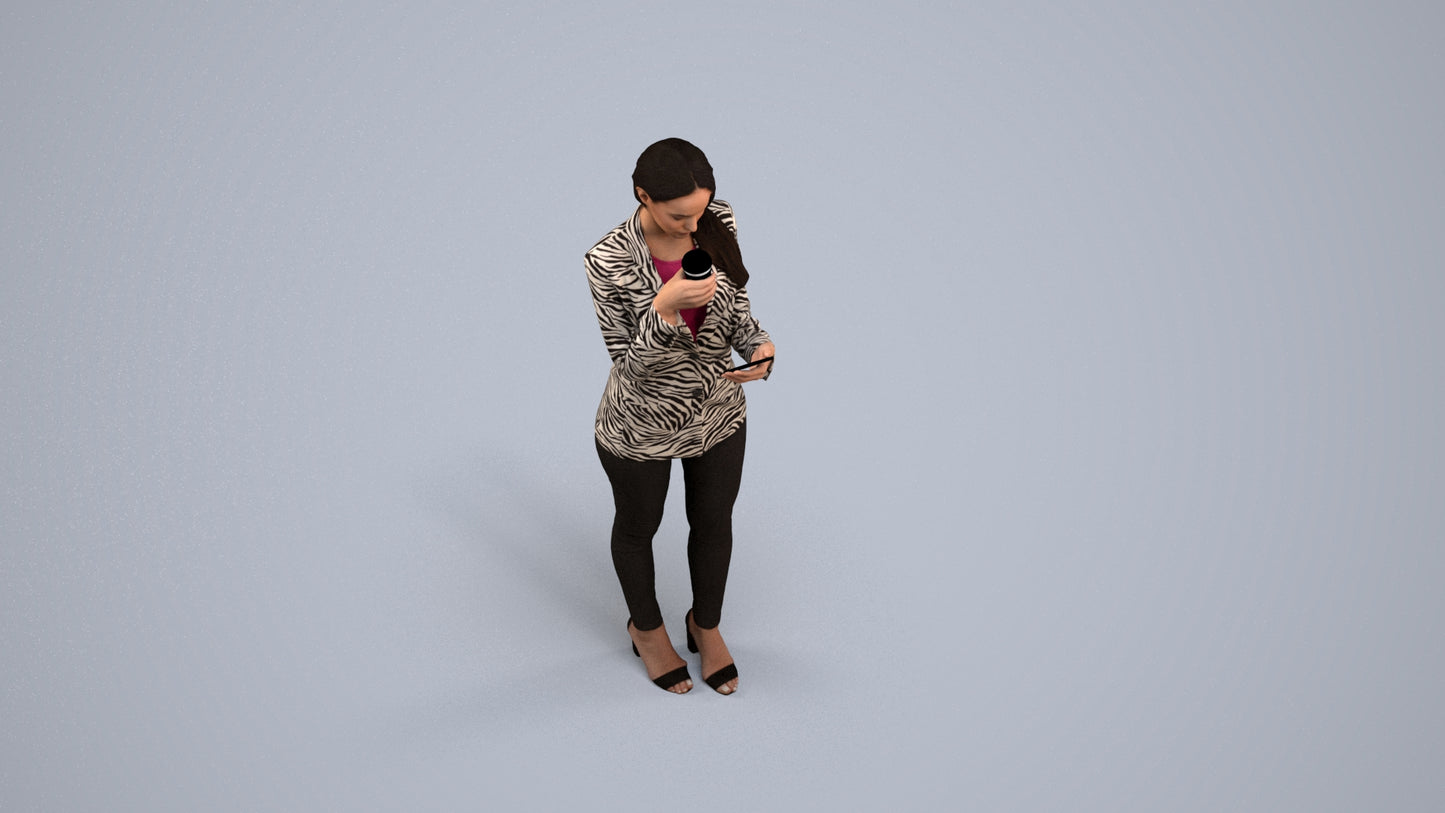 3D people model woman business standing, scanned human for 3ds Max rendering, back view render