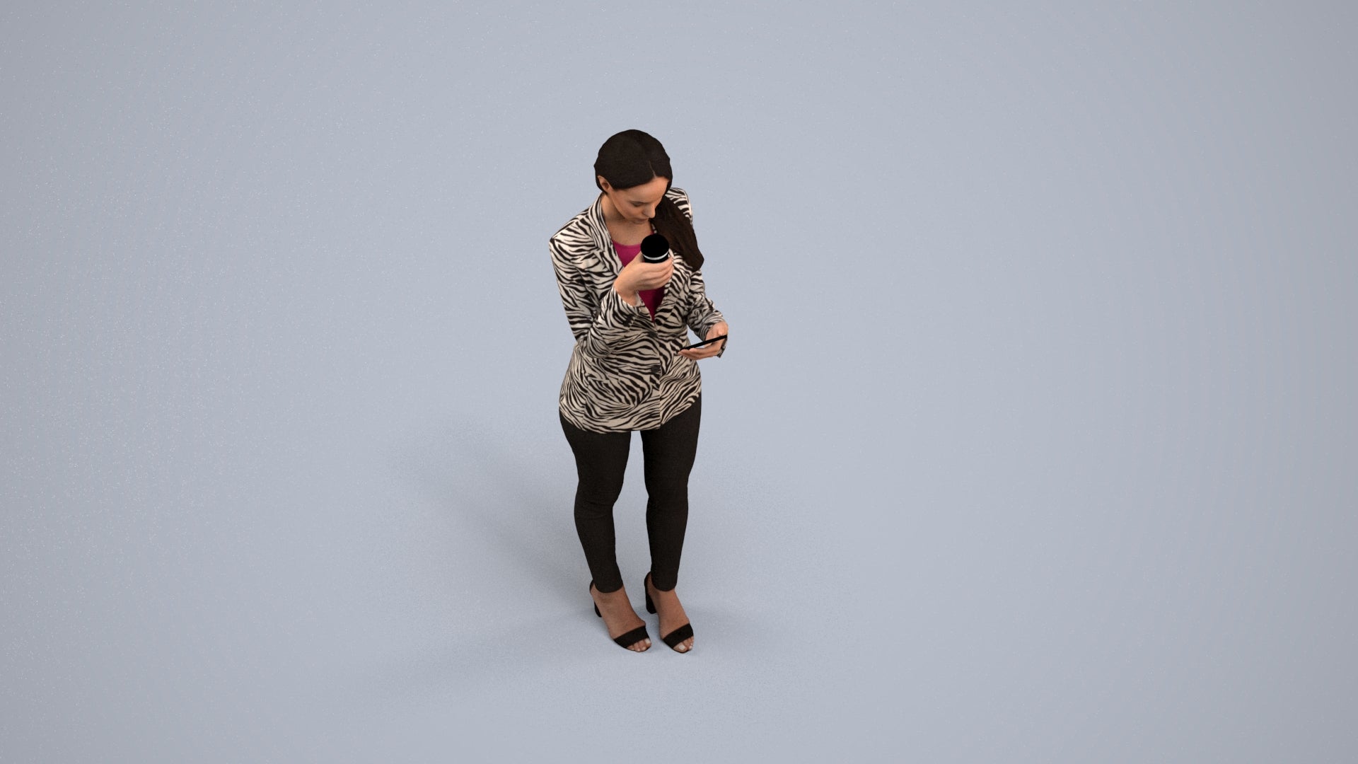 3D people model woman business standing, scanned human for 3ds Max rendering, back view render