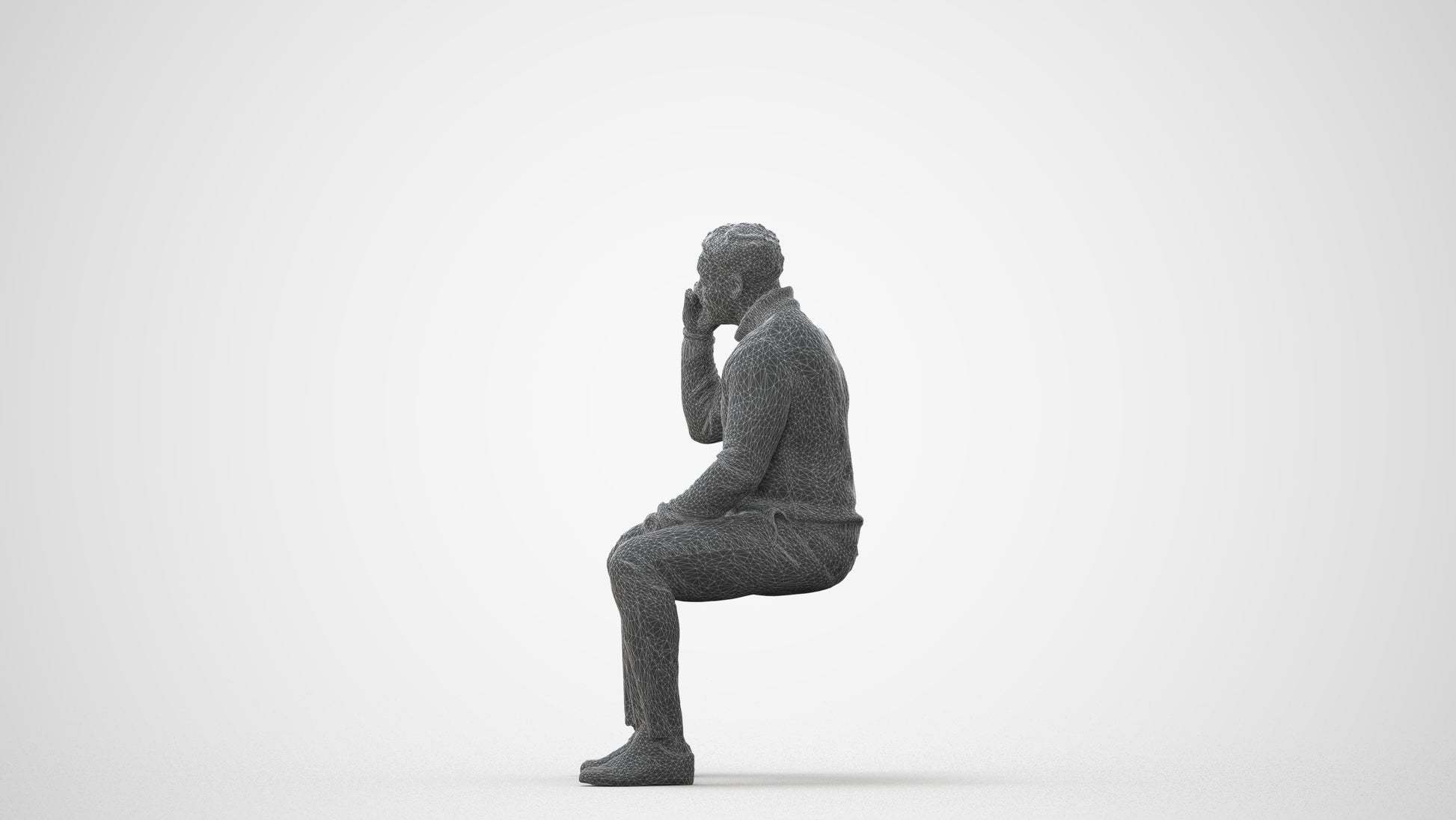 3D human model man casual sitting, photogrammetry scanned person for archviz, square thumbnail