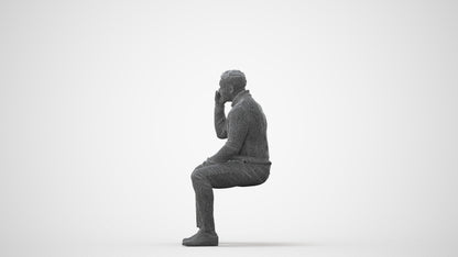 3D human model man casual sitting, photogrammetry scanned person for archviz, square thumbnail