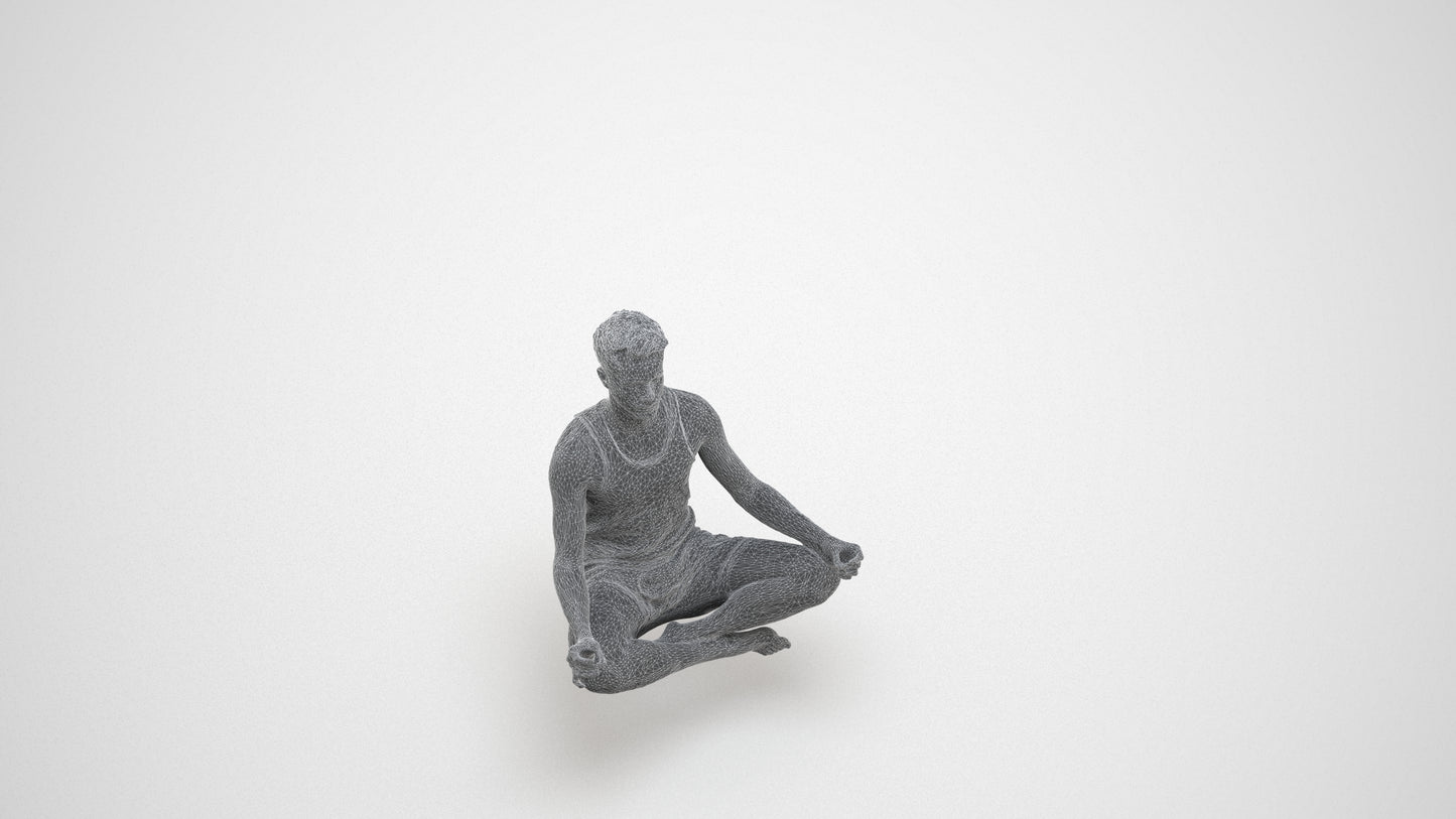 realistic 3D man sport, scanned archviz people for Blender and 3ds Max, wireframe three-quarter view