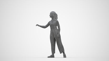 3D human model girl casual door, photogrammetry scanned person for archviz, wireframe back view