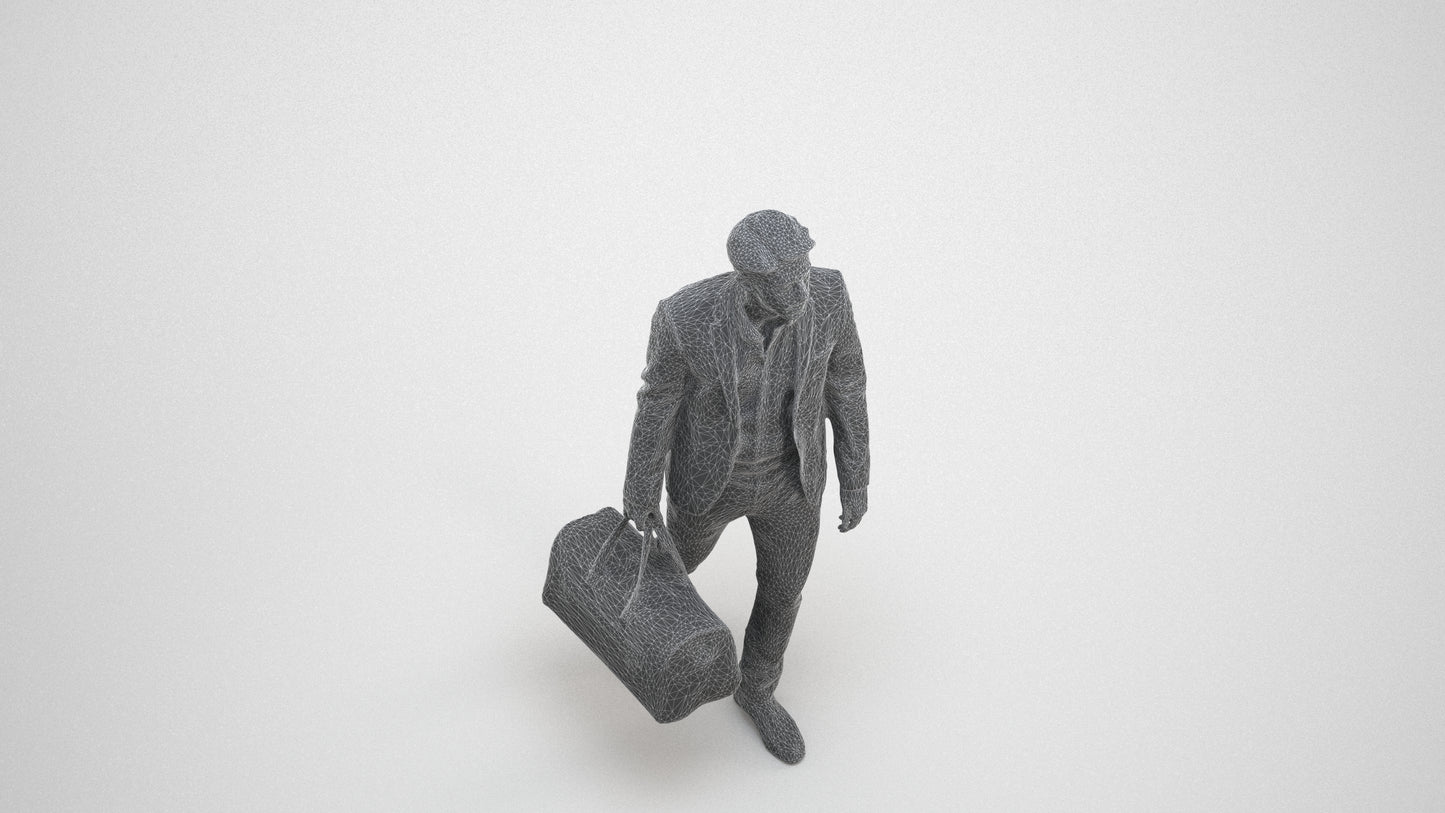 3D people model man business, scanned human for 3ds Max rendering, wireframe three-quarter view