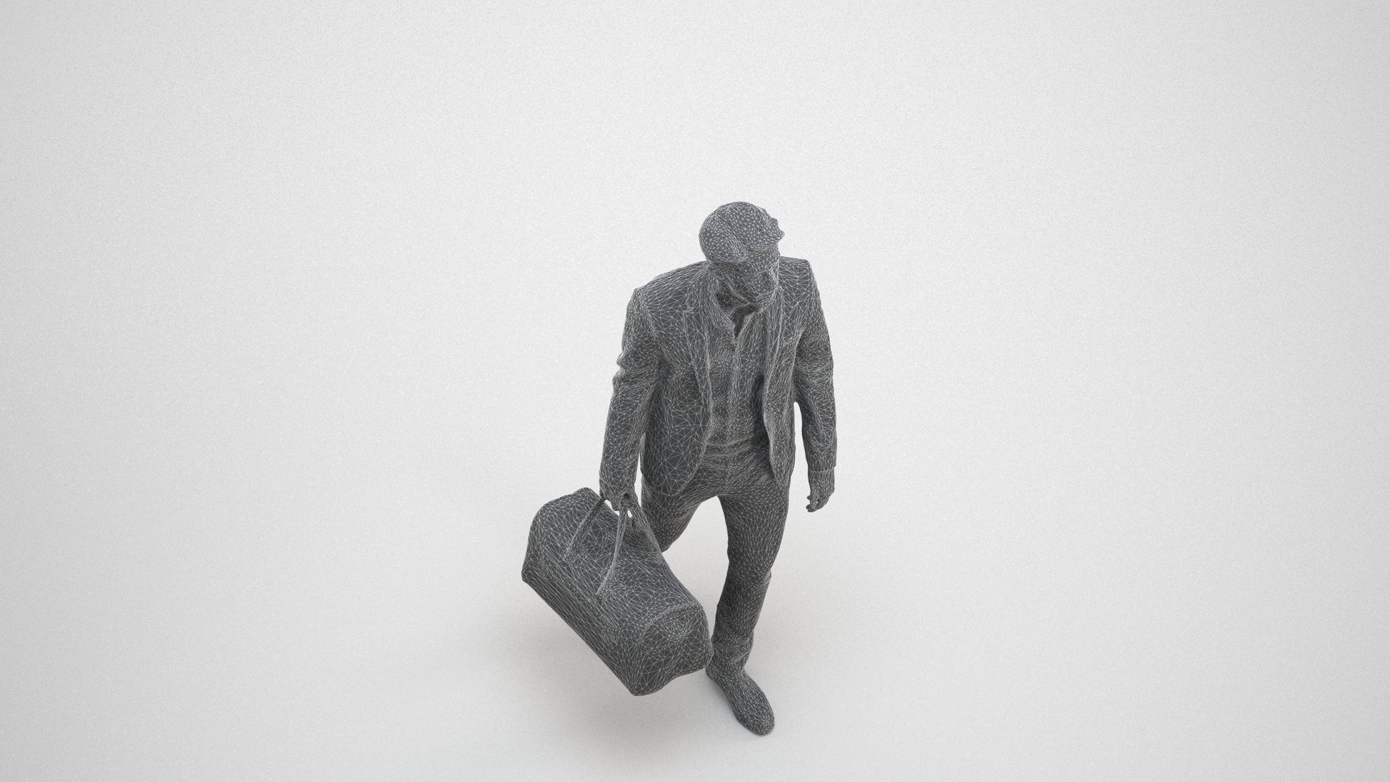 3D people model man business, scanned human for 3ds Max rendering, wireframe three-quarter view