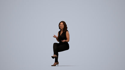 3D human model woman casual sitting, photogrammetry scanned person for archviz, top-down view render