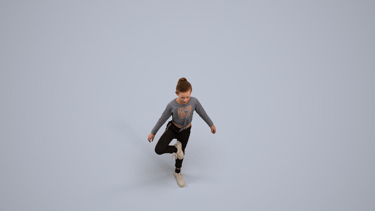 scanned 3D girl sport kids, photogrammetry people for Enscape and V-Ray, back view render