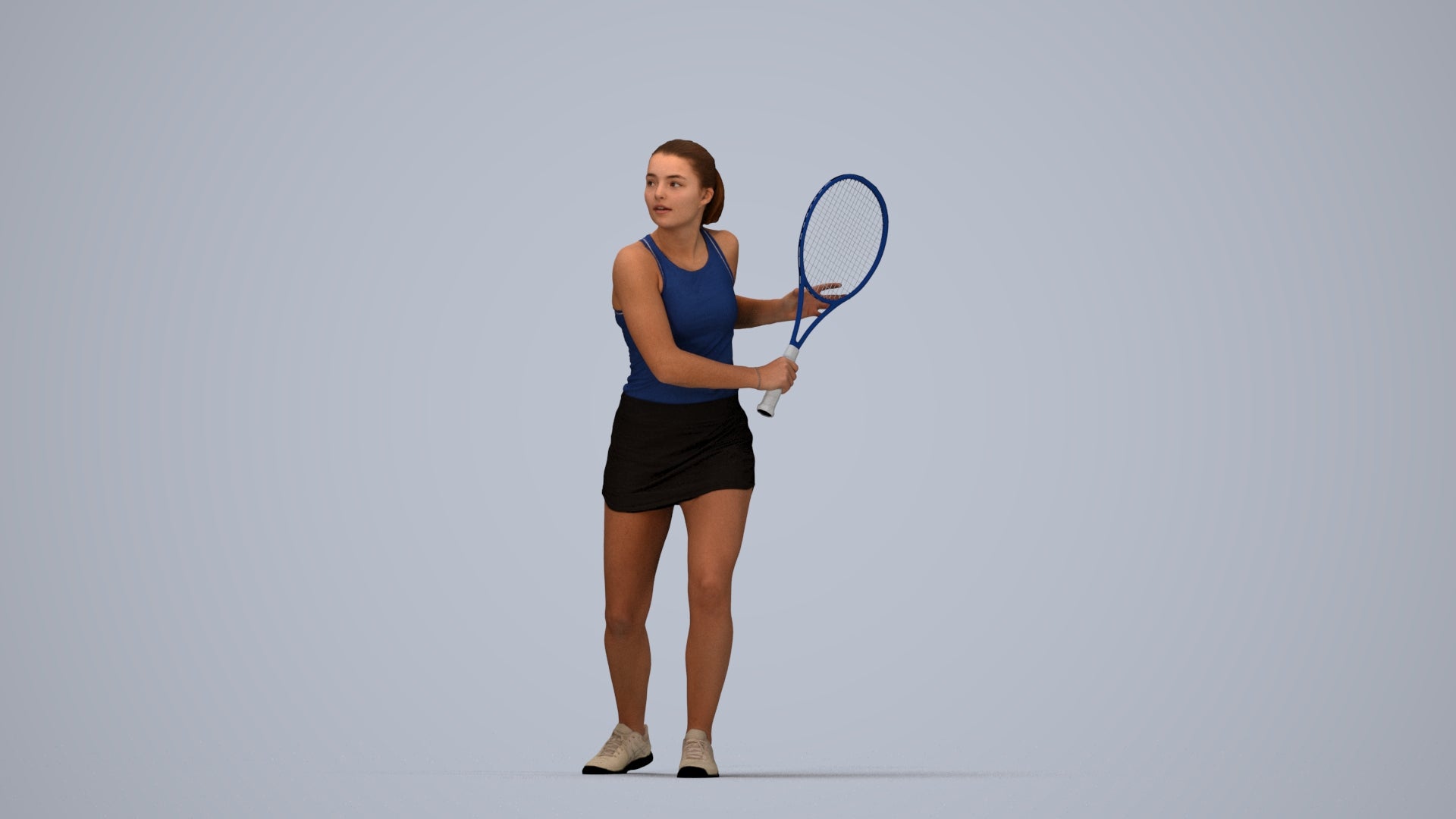 realistic 3D girl sport, scanned archviz people for Blender and 3ds Max, top-down view render