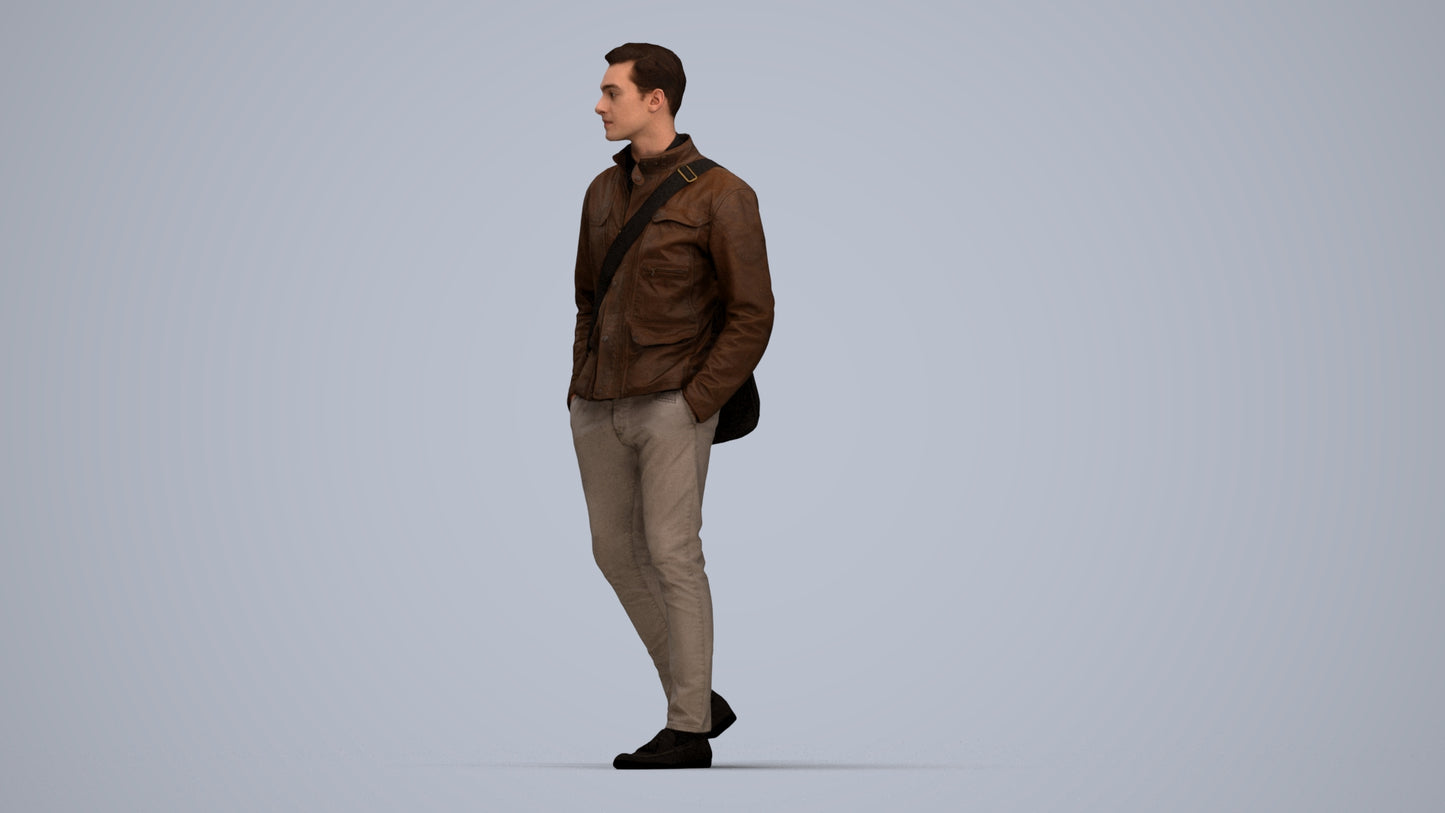 3D people model man casual walking, scanned human for 3ds Max rendering, top-down view render