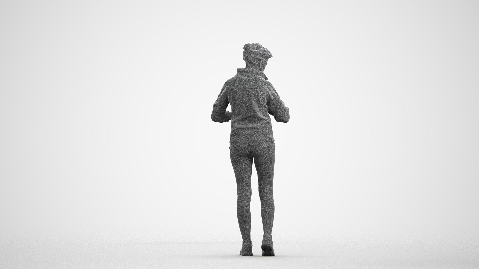 3D people model woman sport, scanned human for 3ds Max rendering, wireframe front view