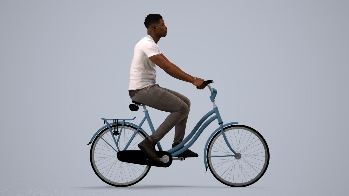 scanned 3D man casual cycling, photogrammetry people for Enscape and V-Ray, side view render
