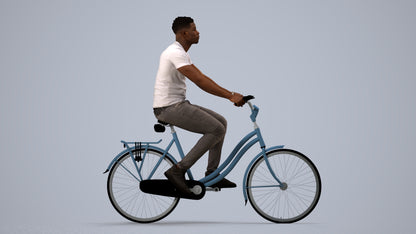 scanned 3D man casual cycling, photogrammetry people for Enscape and V-Ray, side view render