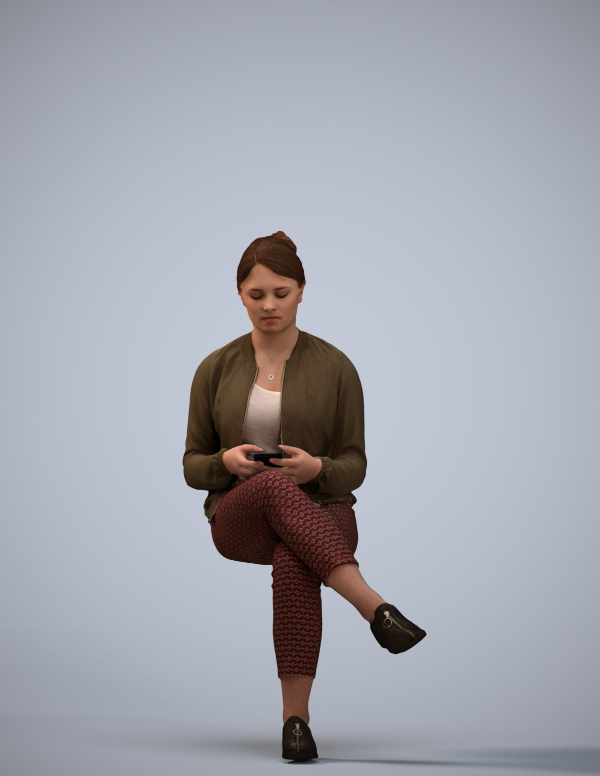 scanned 3D woman casual sitting, photogrammetry people for Enscape and V-Ray