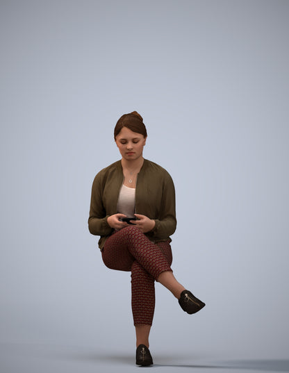 scanned 3D woman casual sitting, photogrammetry people for Enscape and V-Ray