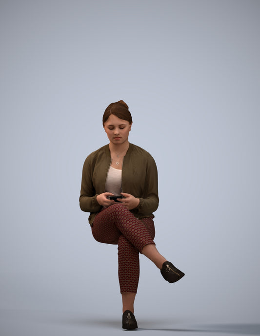 scanned 3D woman casual sitting, photogrammetry people for Enscape and V-Ray