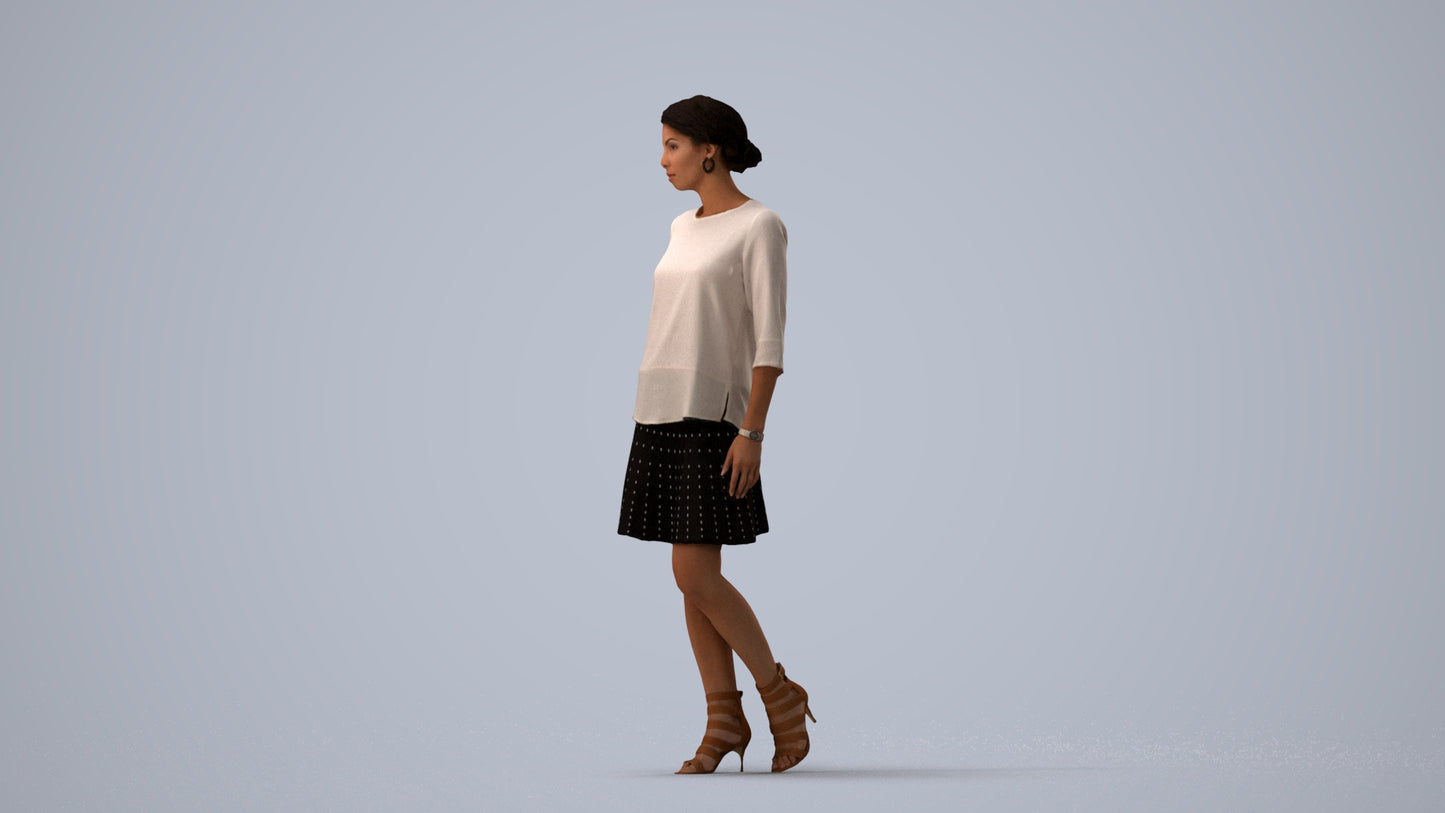 realistic 3D woman business standing, scanned archviz people for Blender and 3ds Max, three-quarter view render