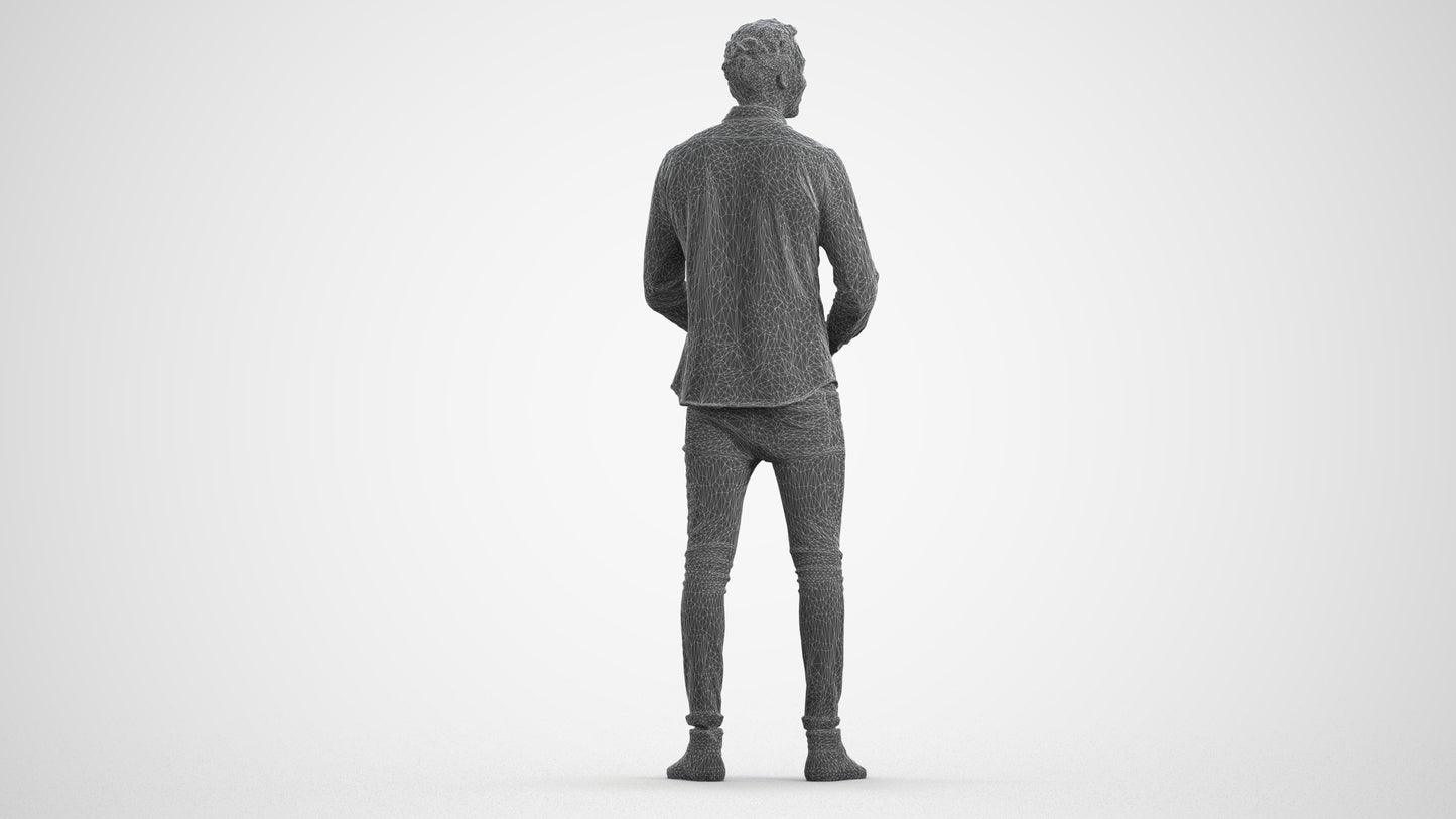 realistic 3D human man casual standing, archviz people FBX OBJ for Blender, wireframe front view
