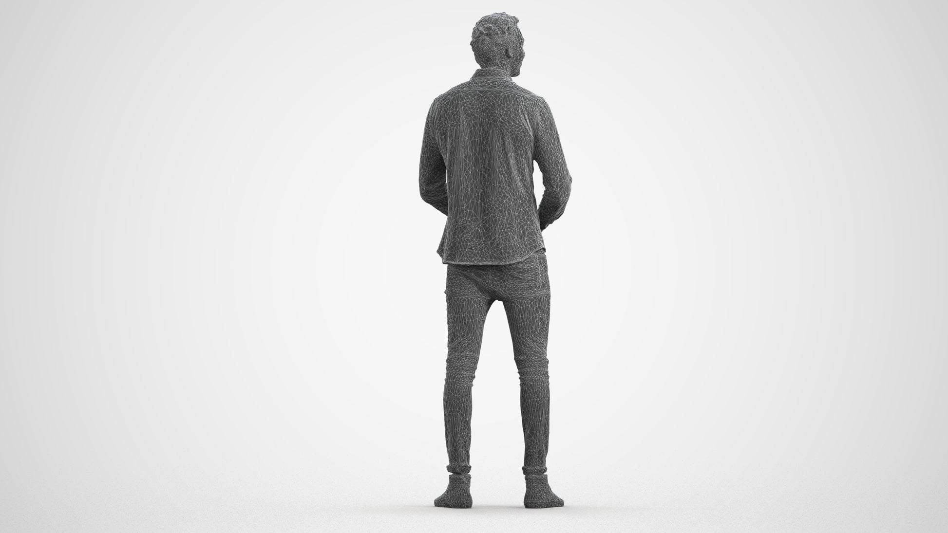 realistic 3D human man casual standing, archviz people FBX OBJ for Blender, wireframe front view