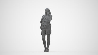 3D people model woman casual standing, scanned human for 3ds Max rendering, wireframe back view