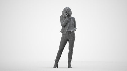 scanned 3D woman business standing, photogrammetry people for Enscape and V-Ray, wireframe side view