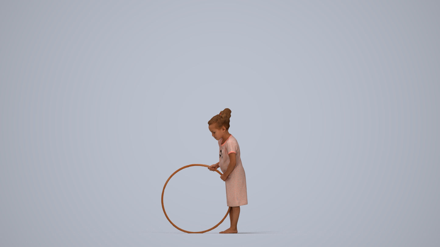 realistic 3D girl casual kids, scanned archviz people for Blender and 3ds Max, top-down view render
