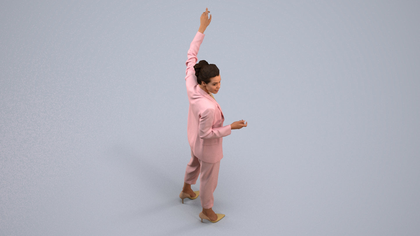 3D human model woman business, photogrammetry scanned person for archviz, back view render