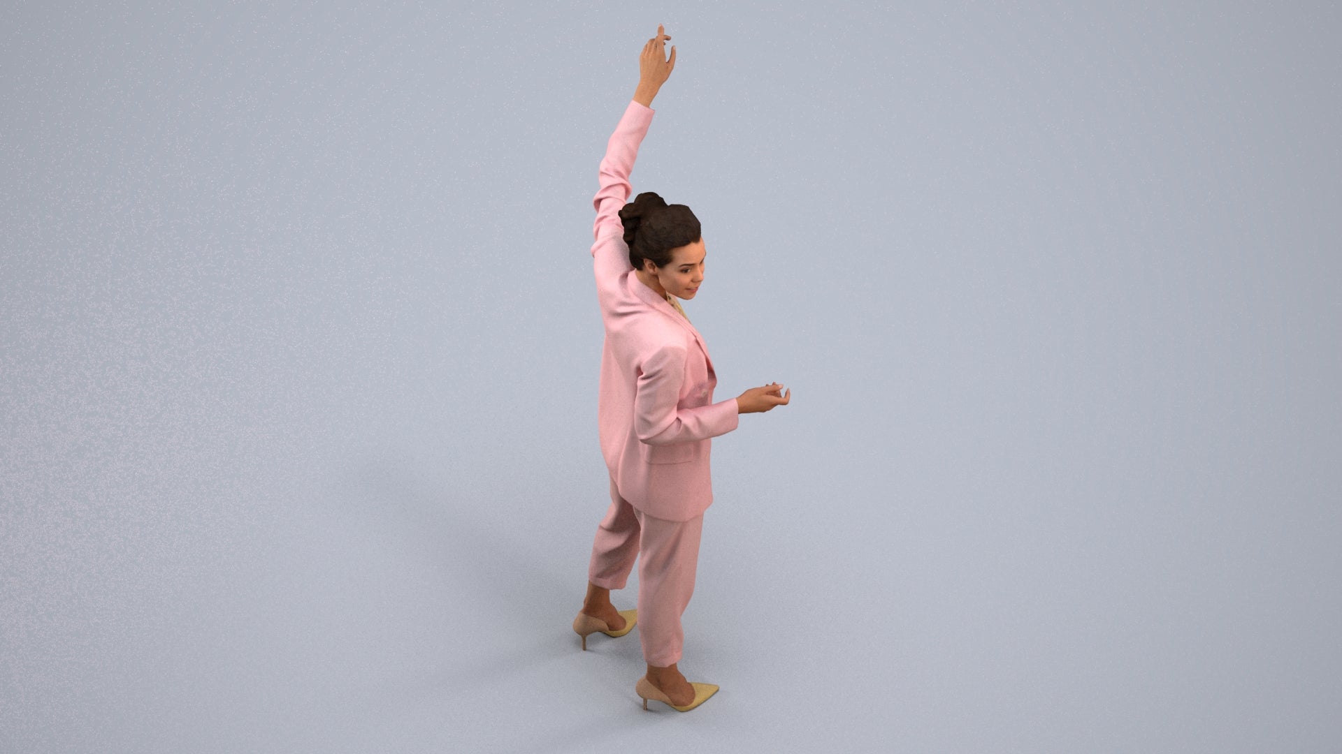 3D human model woman business, photogrammetry scanned person for archviz, back view render