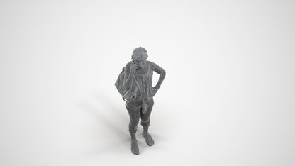 3D scanned senior woman standing, photorealistic archviz people for Enscape and SketchUp, wireframe three-quarter view