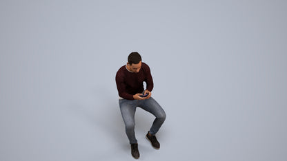 photogrammetry 3D man casual sitting, realistic human model archviz FBX, back view render