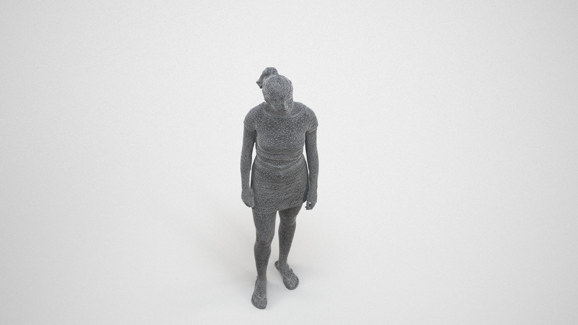 3D people model woman casual standing, scanned human for 3ds Max rendering, wireframe three-quarter view