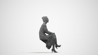 scanned 3D woman casual sitting, photogrammetry people for Enscape and V-Ray, wireframe side view
