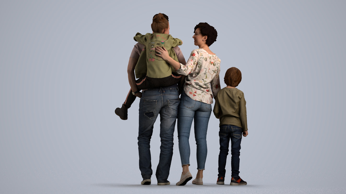 3D people model girl casual kids, scanned human for 3ds Max rendering, front view render