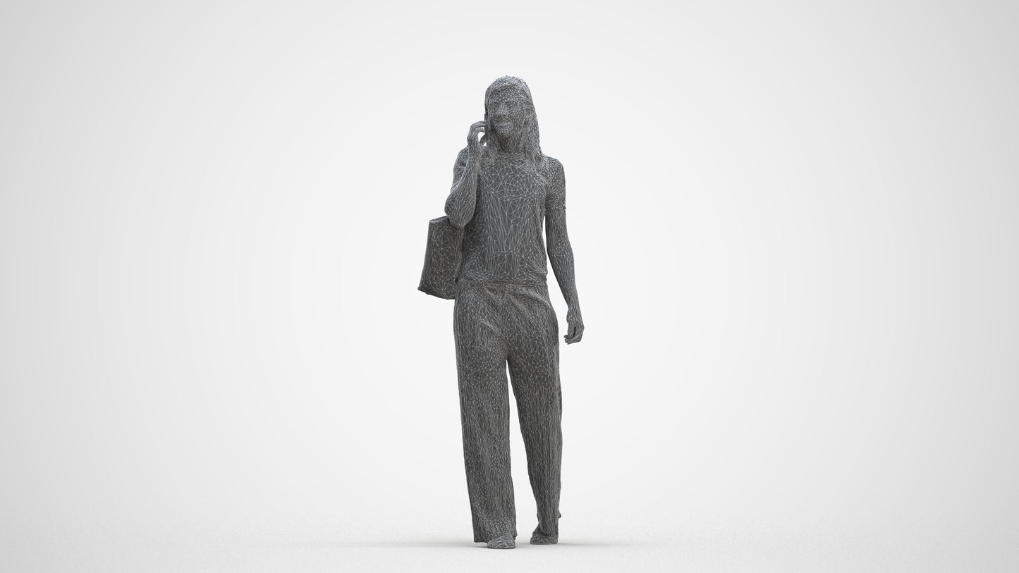 realistic 3D people woman casual walking, render-ready for V-Ray and Corona, FBX OBJ, three-quarter front view render