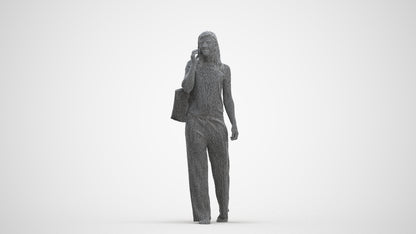 realistic 3D people woman casual walking, render-ready for V-Ray and Corona, FBX OBJ, three-quarter front view render