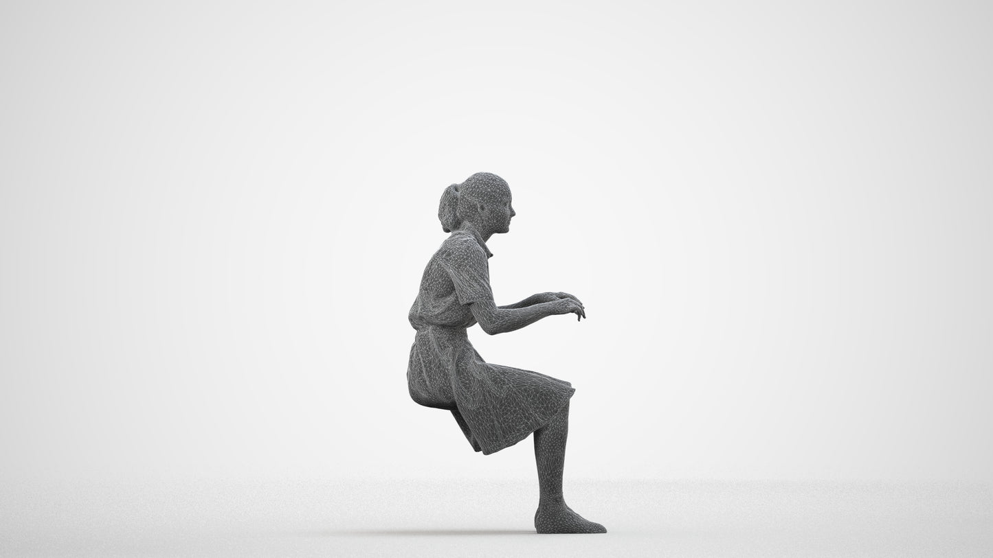 3D people model girl kids, scanned human for 3ds Max rendering, wireframe side view