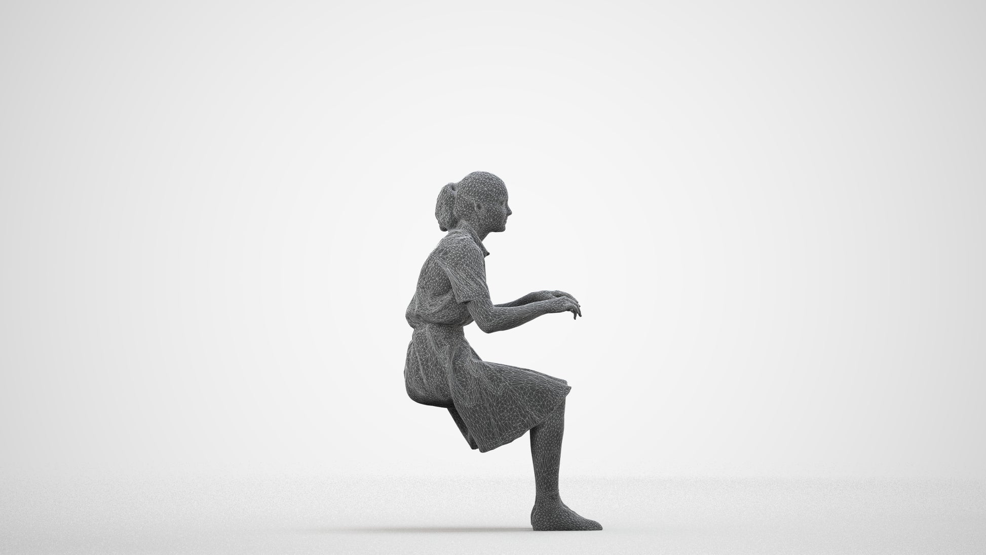 3D people model girl kids, scanned human for 3ds Max rendering, wireframe side view