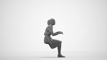 3D people model girl kids, scanned human for 3ds Max rendering, wireframe side view