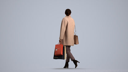 realistic 3D woman business shopping, scanned archviz people for Blender and 3ds Max, front view render