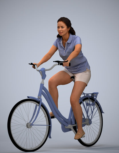 realistic 3D people woman casual cycling, render-ready for V-Ray and Corona, FBX OBJ