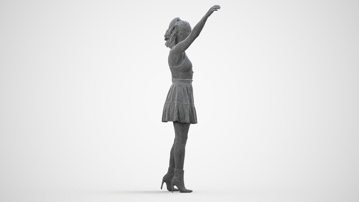 realistic 3D human woman casual standing, archviz people FBX OBJ for Blender, wireframe side view