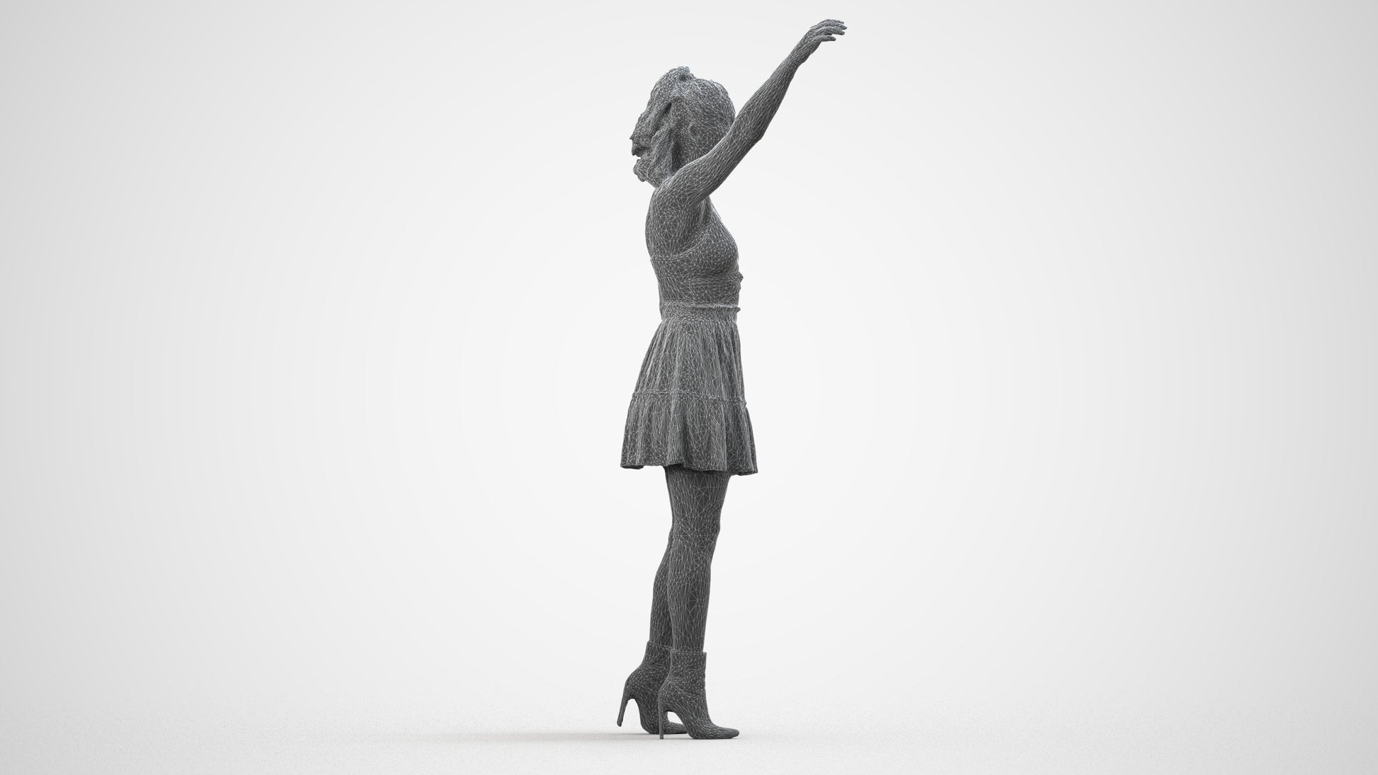 realistic 3D human woman casual standing, archviz people FBX OBJ for Blender, wireframe side view