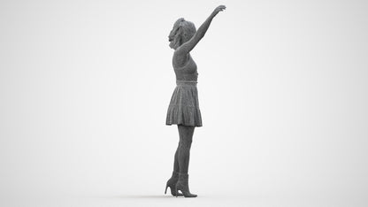 realistic 3D human woman casual standing, archviz people FBX OBJ for Blender, wireframe side view