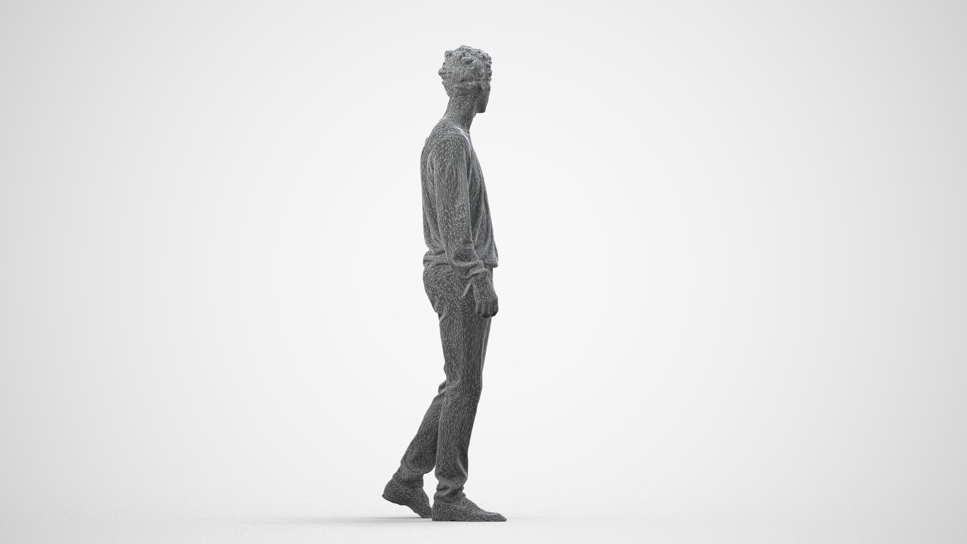 realistic 3D human man casual walking, archviz people FBX OBJ for Blender, wireframe side view