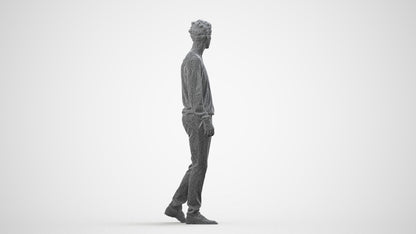 realistic 3D human man casual walking, archviz people FBX OBJ for Blender, wireframe side view